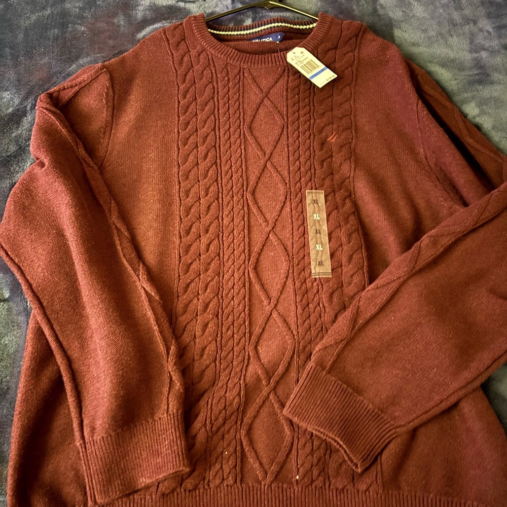 Nautica Men's Cable Knit Sweater - Burgundy